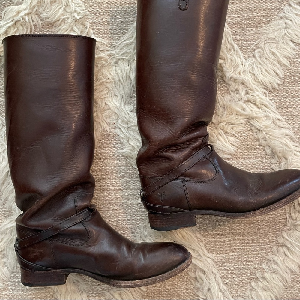 Frye Deep Brown Leather riding boots.